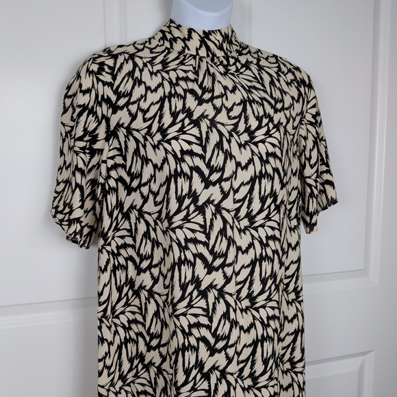Fresha London Dresses & Skirts - Fresha London Womens Abstract Print Mock Neck Midi Dress Cream Black Size M US 8